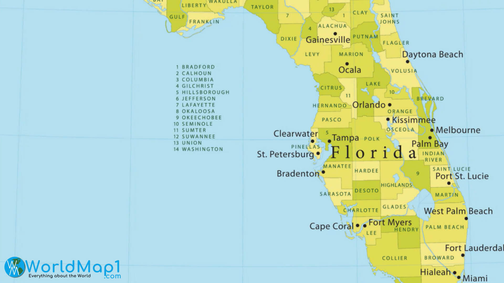 Major Cities Map of Florida with Lakes and Rivers